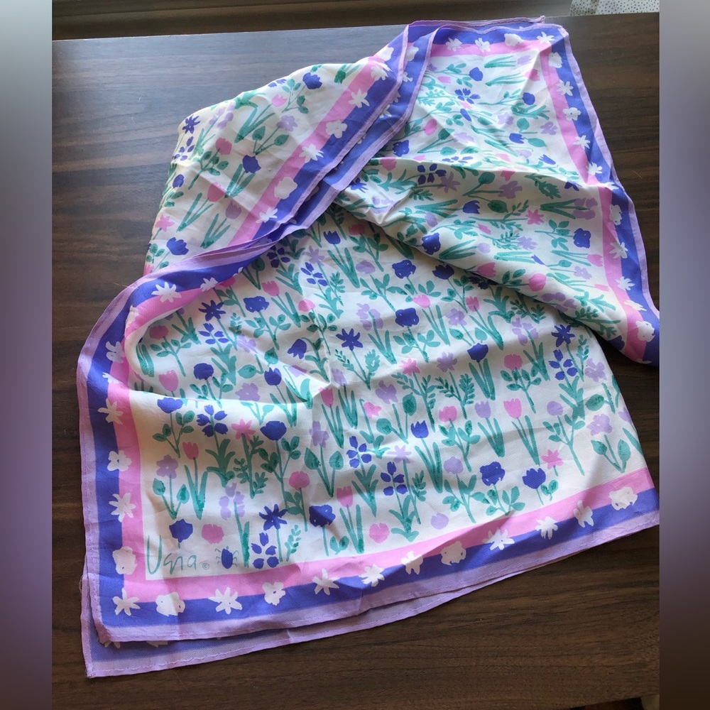 VTG Vera Neumann Scarf Pink Purple Floral Tulips - Picture 3 of 3
